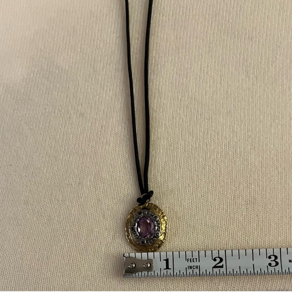 Gold/Silver Made Italy 🇮🇹 Pendant Necklace with Purple Gemstone - Picture 16 of 16
